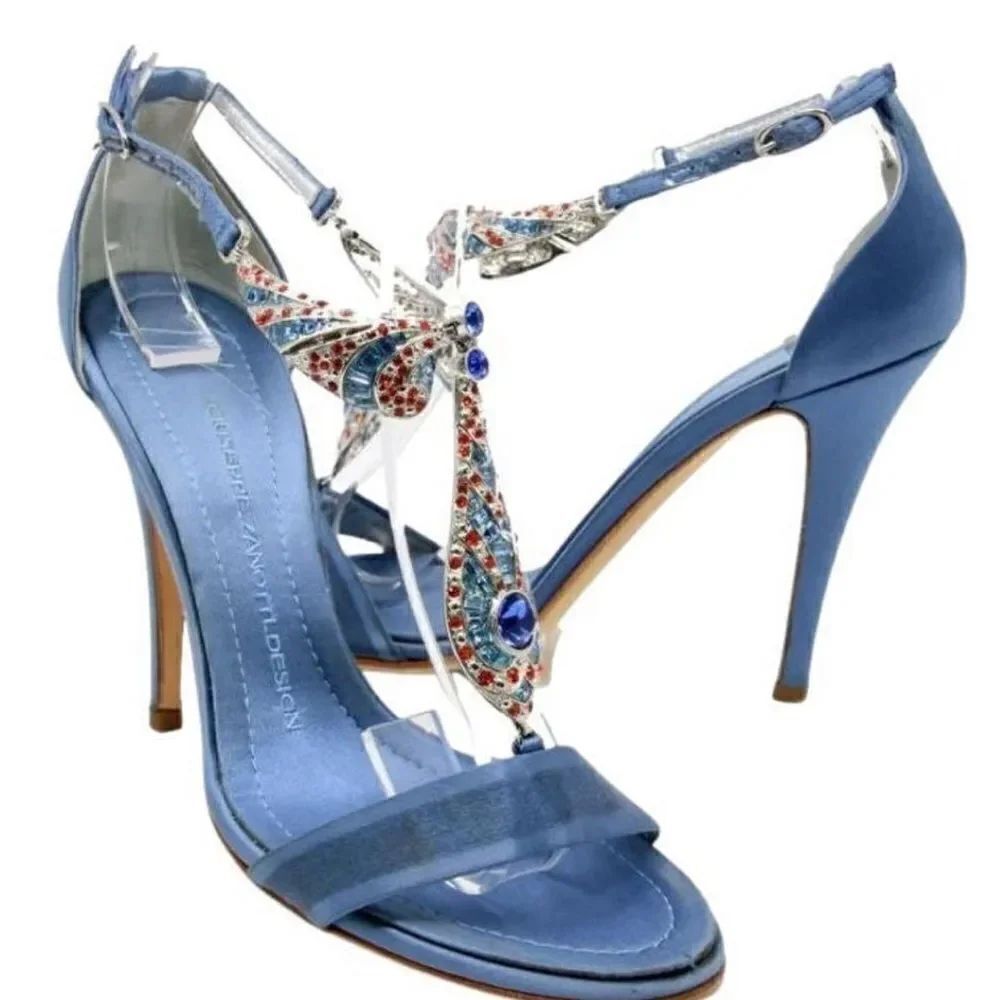 NWT Giuseppe Zanotti blue satin crystal heels.  Sz 36
